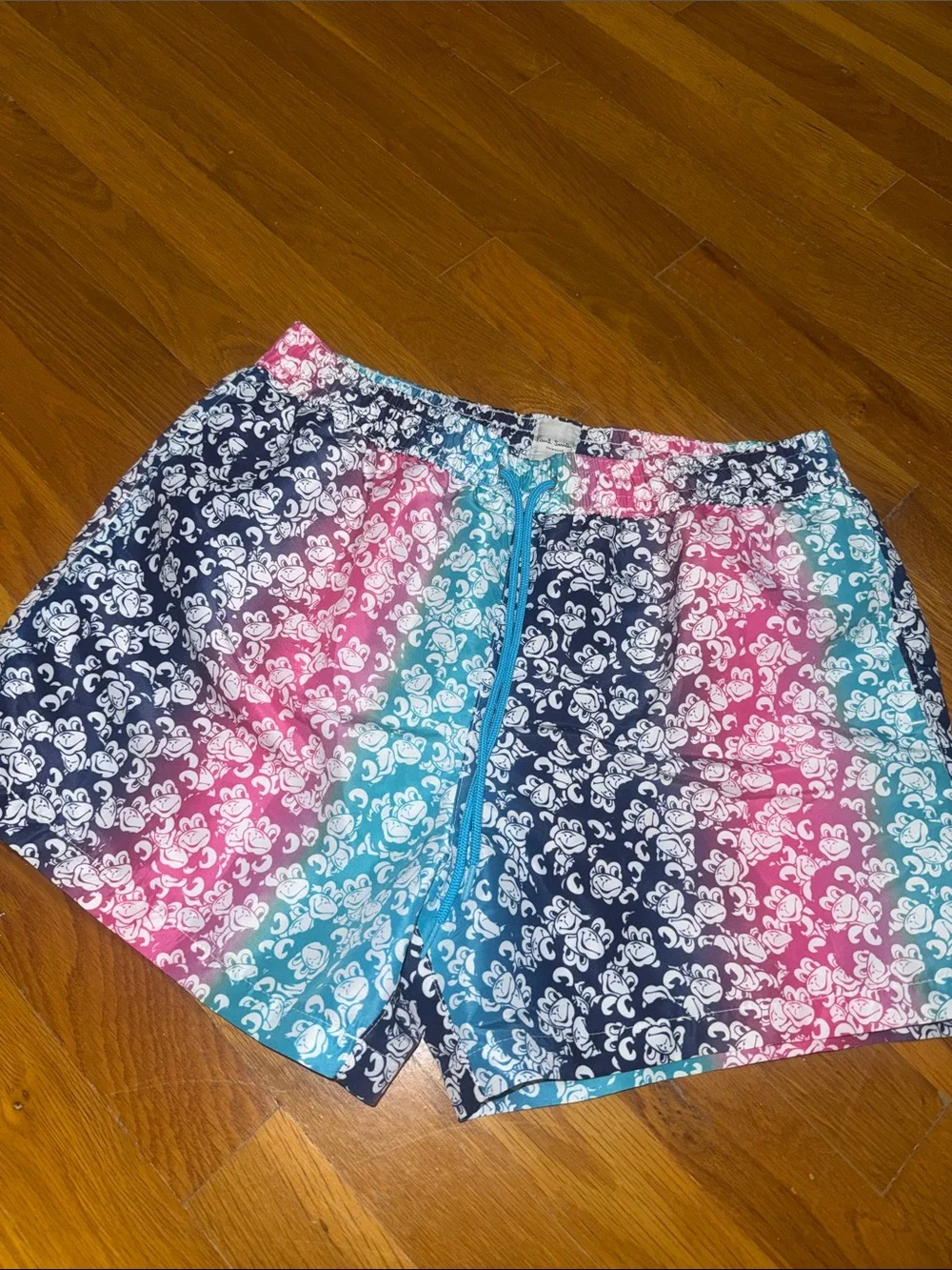 Paul Smith Pink Teal Navy Monkey-Print Swim Trunks